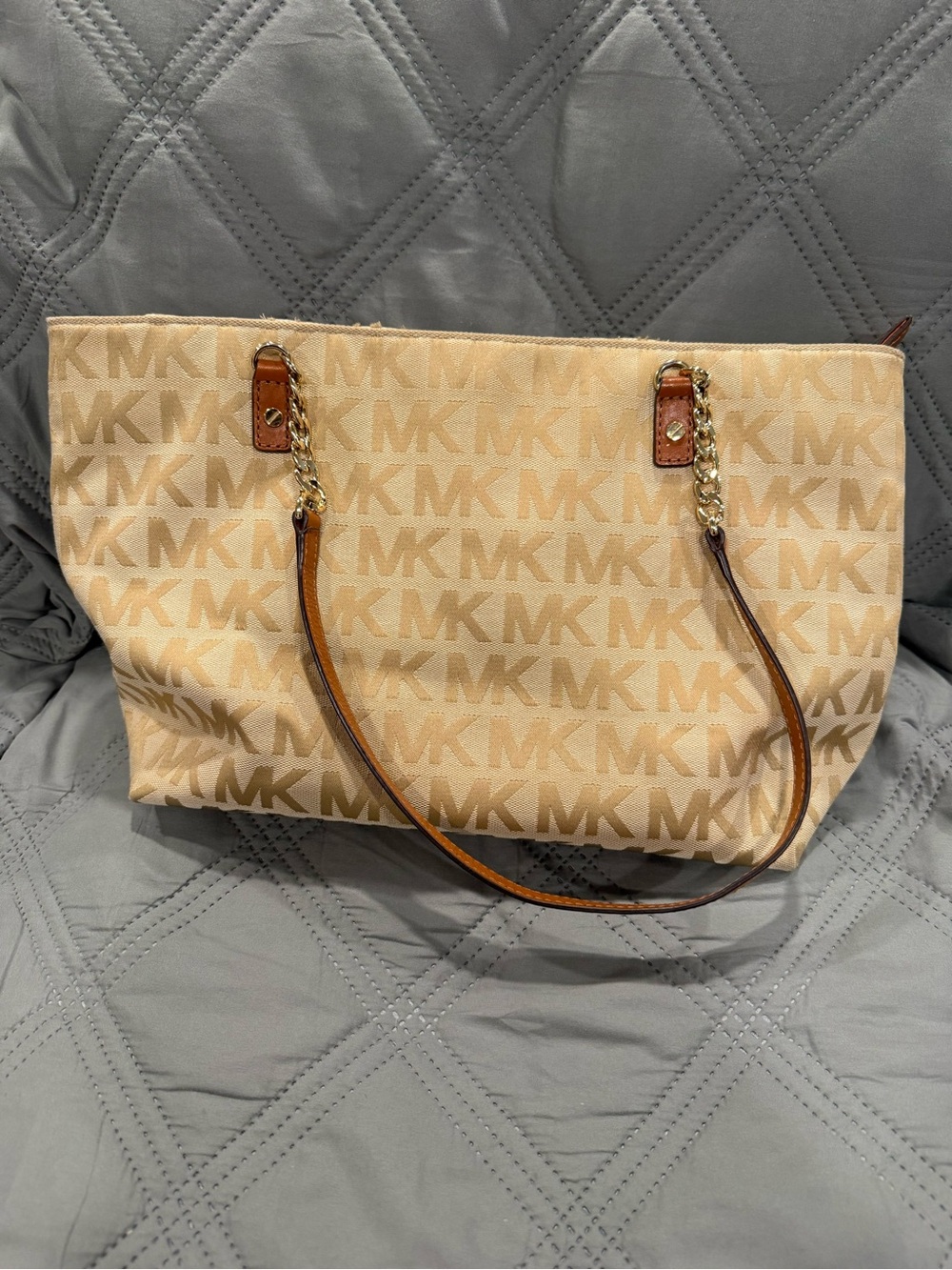 Michael Kors Beige and Brown MK Logo Tote